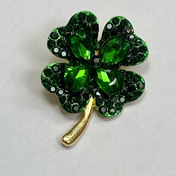 Four Leaf Clover Brooch with Rhinestones - Picture 2 of 6